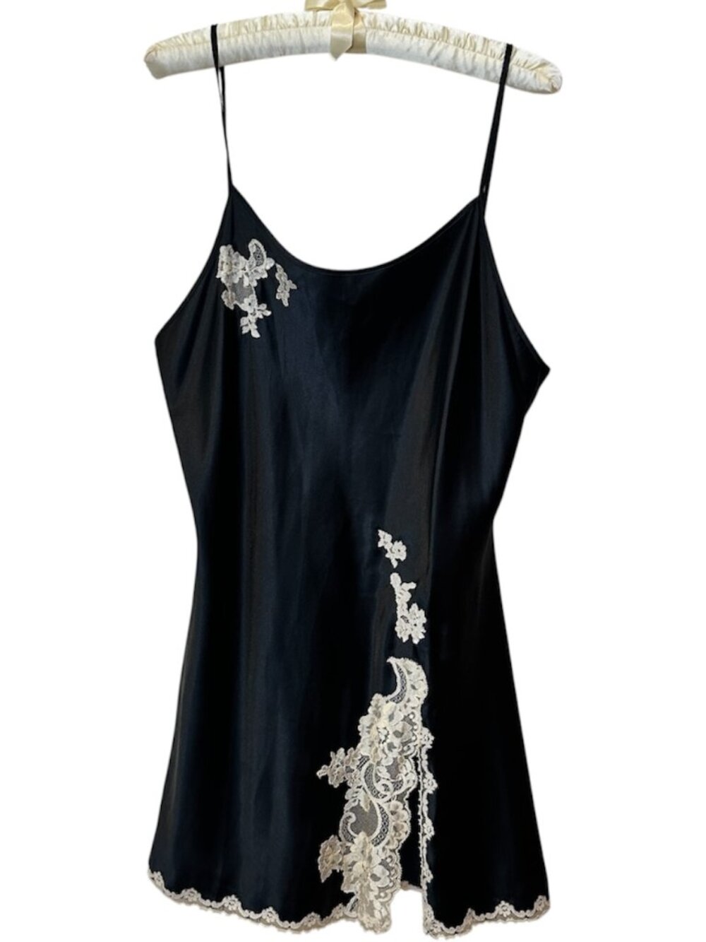 Victoria's Secret Black Satin & Lace Slip Dress Lingerie Baby Doll L Nightie